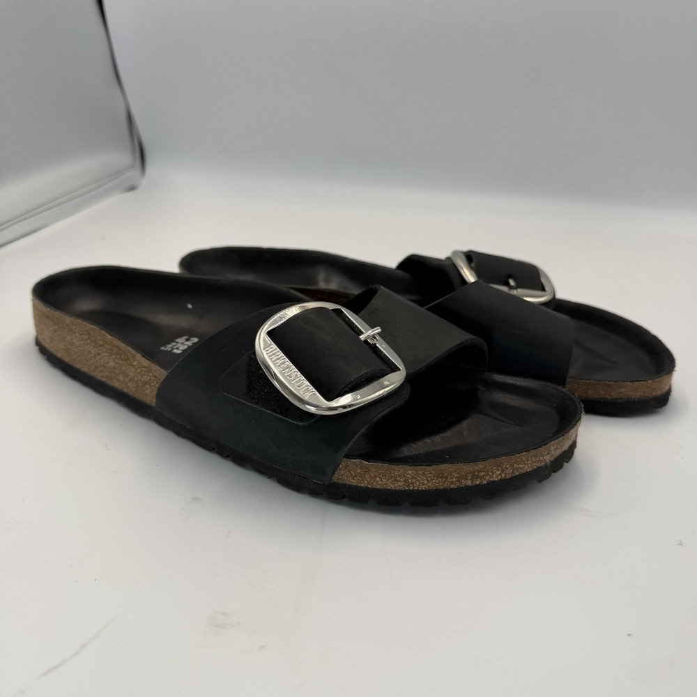 Birkenstock Madrid Big Buckle Slide Sandal in Black Leather Size 42 (US 11) - Picture 2 of 7